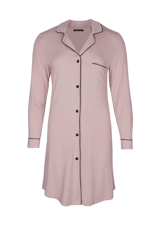 Nightshirt - Bamboo doorknoopnachthemd met contrast bies