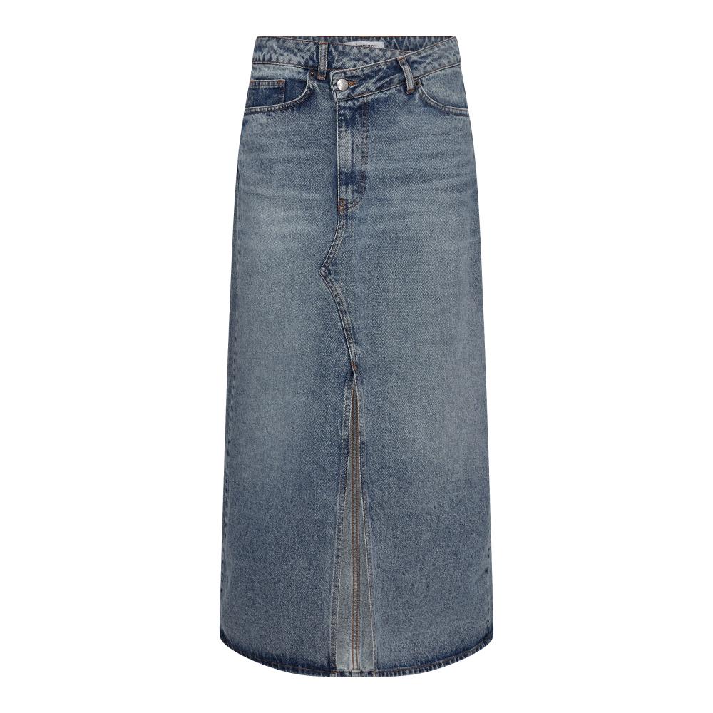 34099 - Vika lange a-symetrische denim rok