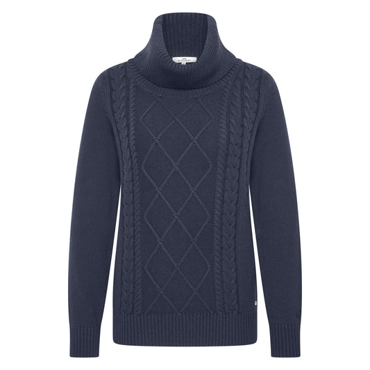 Harper - Katoenmix pullover met losse col en kabeldessin