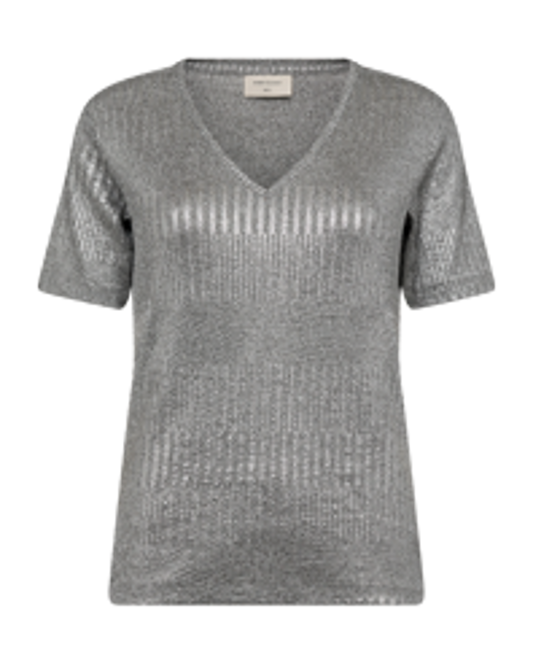 205045 - Matter v-hals tee met metallic coating