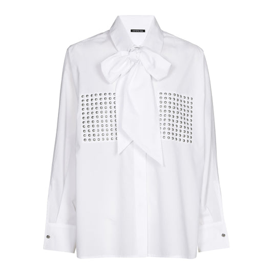 4619 - Poplin blouse met strik en studs