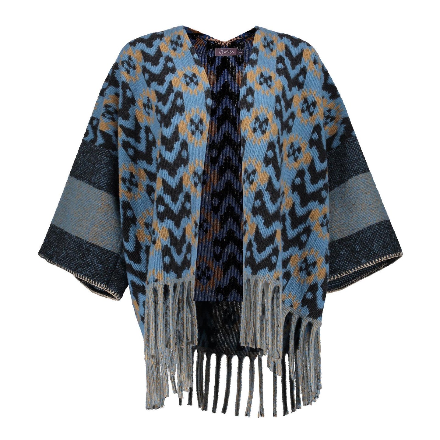 44602-20 - Poncho vest met dessin en franjes