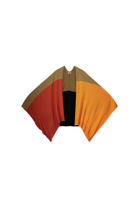 Colorblock poncho - Fijngebreide colourblock poncho