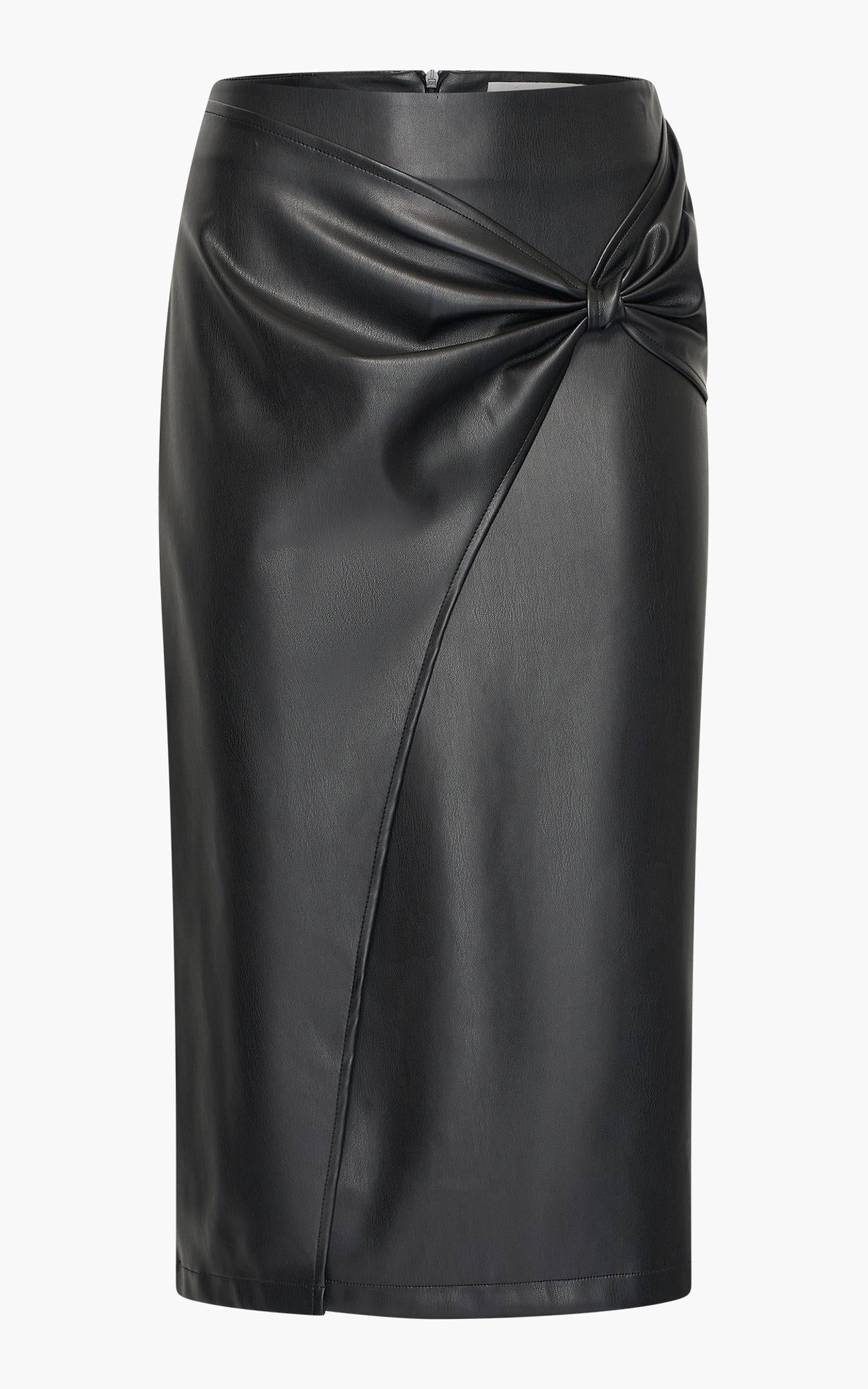 Maxime - Midi faux leather rok met wikkeleffect