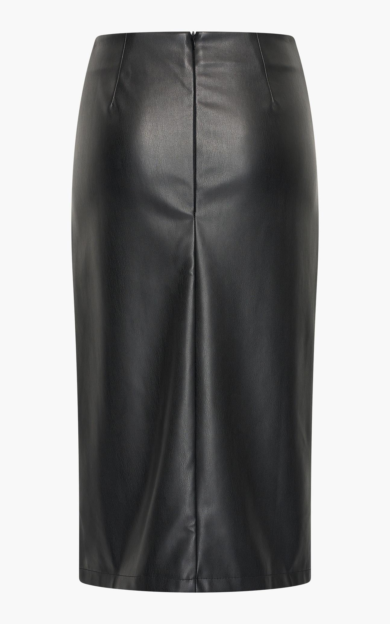 Maxime - Midi faux leather rok met wikkeleffect