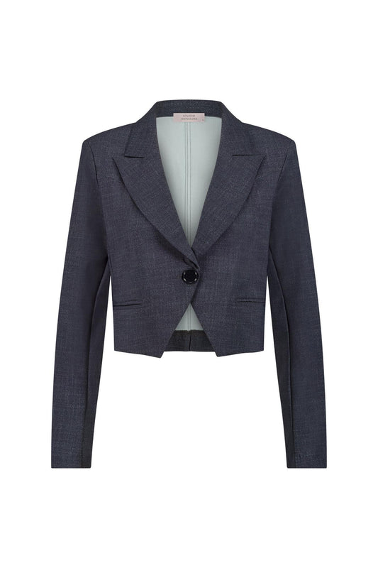 11946 - Mavy woven denim look korte blazer