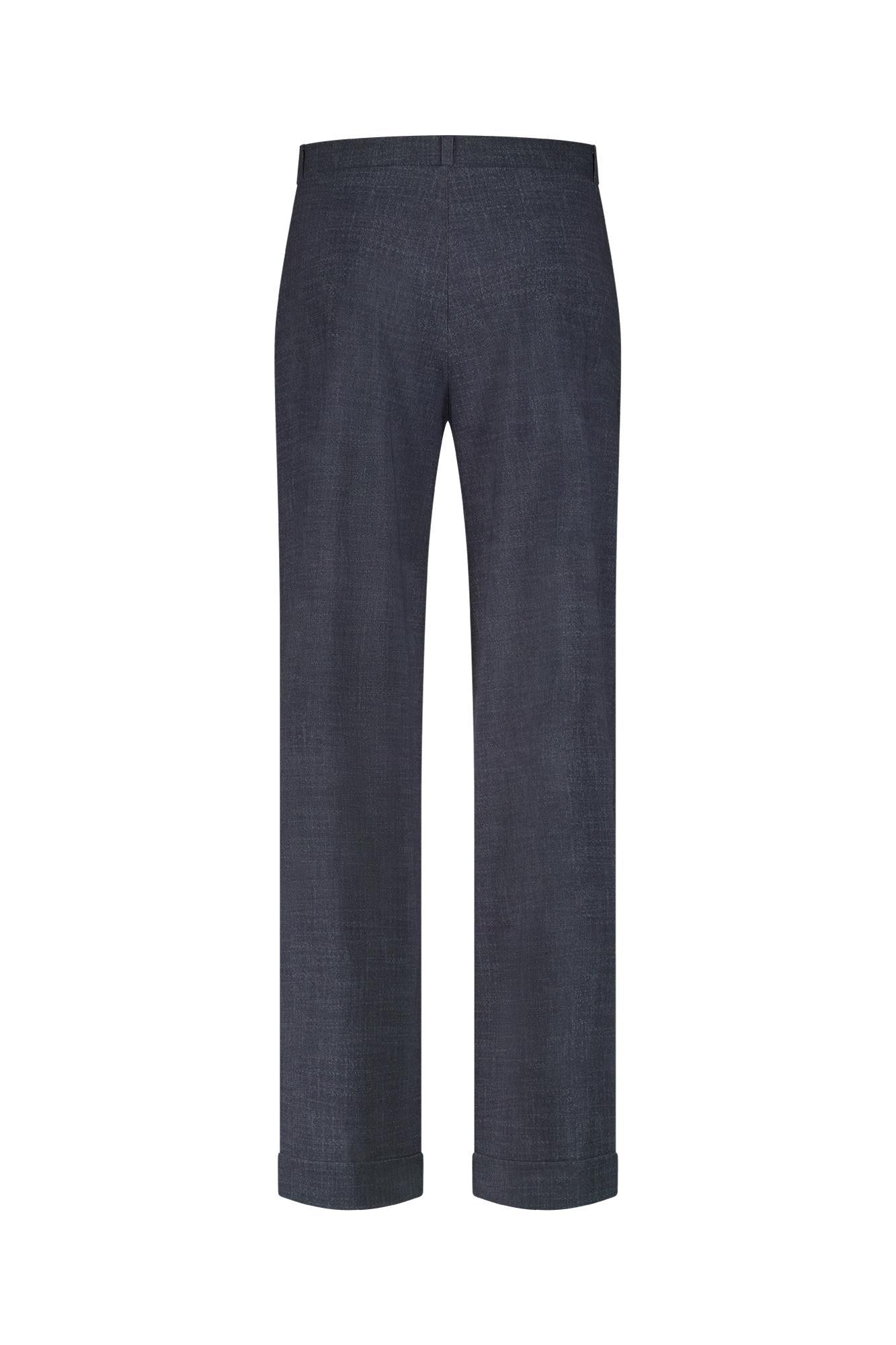 11947 - Ozzie woven denim look trousers met omslag